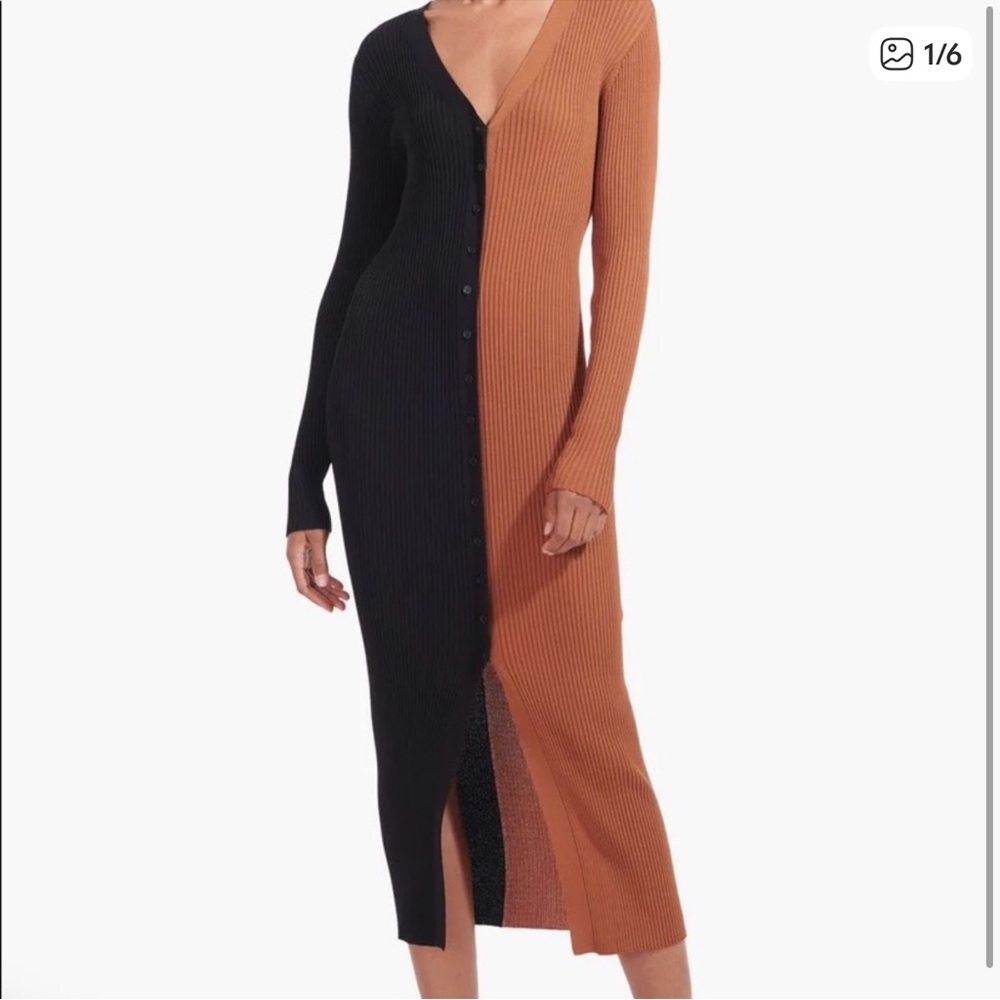 STAUD Shoko Color Block Dress in Tan and Black size small